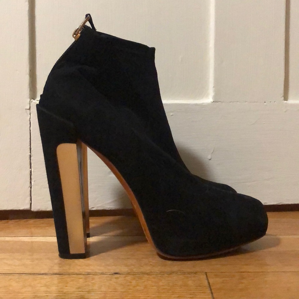 Brian Atwood Black Suede Gold Heeled Boots